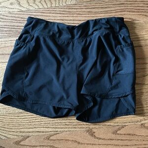 Black Athleta Dry Fit shorts with a zipper/pocket in the back.